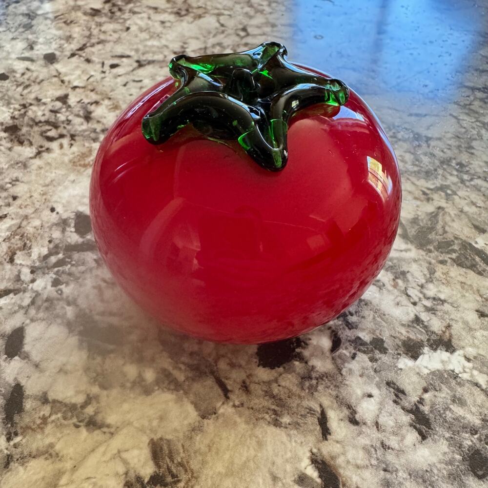VTG Murano Style Handblown Glass Art Vegetable Tomato Red MCM Home Decor - Picture 2 of 8